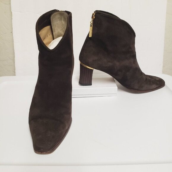Di Sandro Italy suede booties size 7 (37.5) gold trim zipper brown - Picture 5 of 12